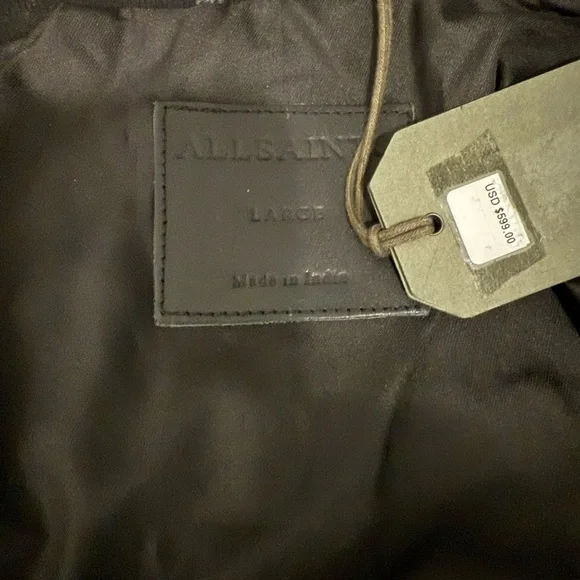 All Saints Niko Black Leather Bomber Jacket Sz L